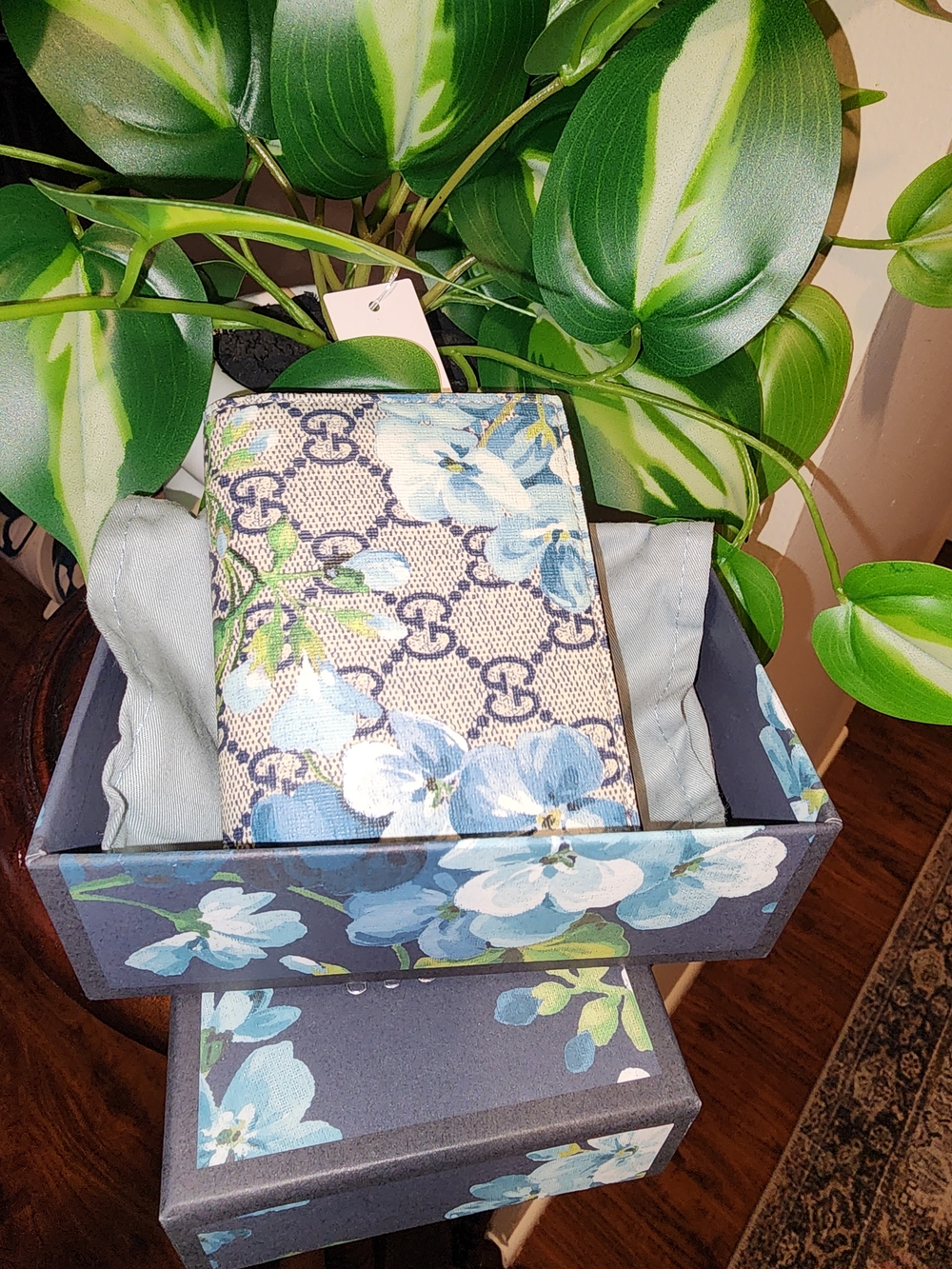Gucci Blue Floral Monogram Card Holder